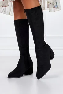 Kozaki Sergio Leone damskie na niskim obcasie z elastyczną cholewką czarne KZ212 - Kozaki damskie - miniaturka - grafika 1