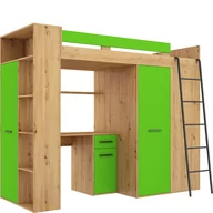 Łóżka dla dzieci i młodzieży - Łóżko Piętrowe Verana Prawe Dąb Artisan / Zielony MebloCross Zielony, Dąb Artisan - miniaturka - grafika 1
