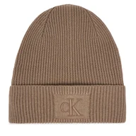 Czapki damskie - Czapka Calvin Klein Embroidered Rib Cotton Beanie LV04F8097G Beżowy - miniaturka - grafika 1