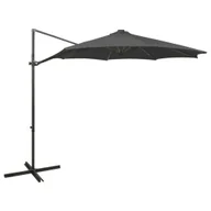 Parasole ogrodowe - Parasol wiszący z lampkami LED i słupkiem, antracytowy, 300 cm - miniaturka - grafika 1