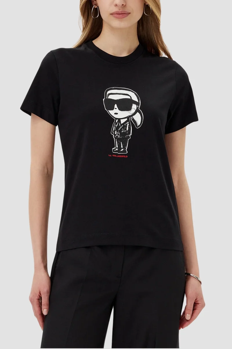 KARL LAGERFELD Czarny damski t-shirt Ikon Sketch Karl L