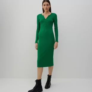 Reserved Sukienka z prążkowanej dzianiny - Zielony - Sukienki - miniaturka - grafika 1