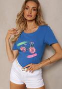 Koszulki i topy damskie - Granatowy T-shirt Bawełniany z Nadrukiem i Cyrkoniami Ebilane - miniaturka - grafika 1