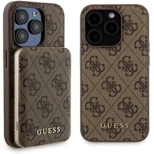 Guess Zestaw do iPhone 15 Pro Max + Powerbank 5000mAh MagSafe 4G Metal Logo Brązowy - Etui i futerały do telefonów - miniaturka - grafika 1