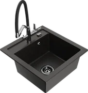 Zlewozmywaki z baterią - Mexen Vito zlewozmywak granitowy 1-komorowy z baterią kuchenną Duo, czarny/złoty metalik - 6503-75-671701-07-B - miniaturka - grafika 1