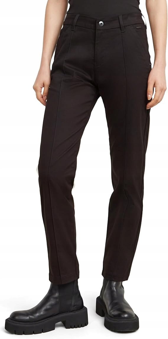 G STAR RAW CZARNE SPODNIE CASUAL PROSTE WYSOKI STAN BAWEŁNA 33/32 7CA