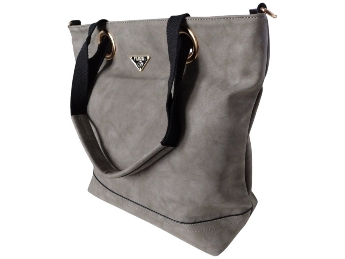 Torebka Damska Shopper Z Przegrodą Duża Szara Praktyczna Torba Na Ramię