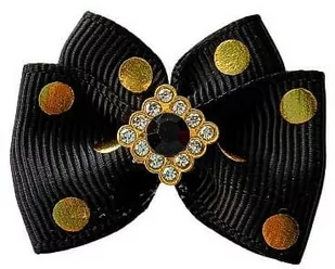 Kokardka Glamour czarna w groszki 4,5cm KG008 - Akcesoria i dodatki do ubrań dla dzieci - miniaturka - grafika 1