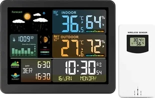 Stacja pogodowa, czujnik bezprzewodowy, kolorowy wyświetlacz, czarny - Stacje pogodowe - miniaturka - grafika 1
