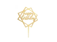 Ciasta i półprodukty do ciast - Topper z pleksi na tort Happy Birthday złoty - 1 szt. - miniaturka - grafika 1