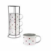 Kubki - 4-częściowy zestaw kubków ceramicznych na stojaku Kropki - miniaturka - grafika 1
