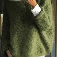 Swetry damskie - TEMU Damski Zimowy Ciepły Sweter-Płaszcz z Dekoltem Łódką i Odkrytymi Ramionami - Jednokolorowa Kurtka z Długim Rękawem i Kołnierzem, Od Casual po - miniaturka - grafika 1