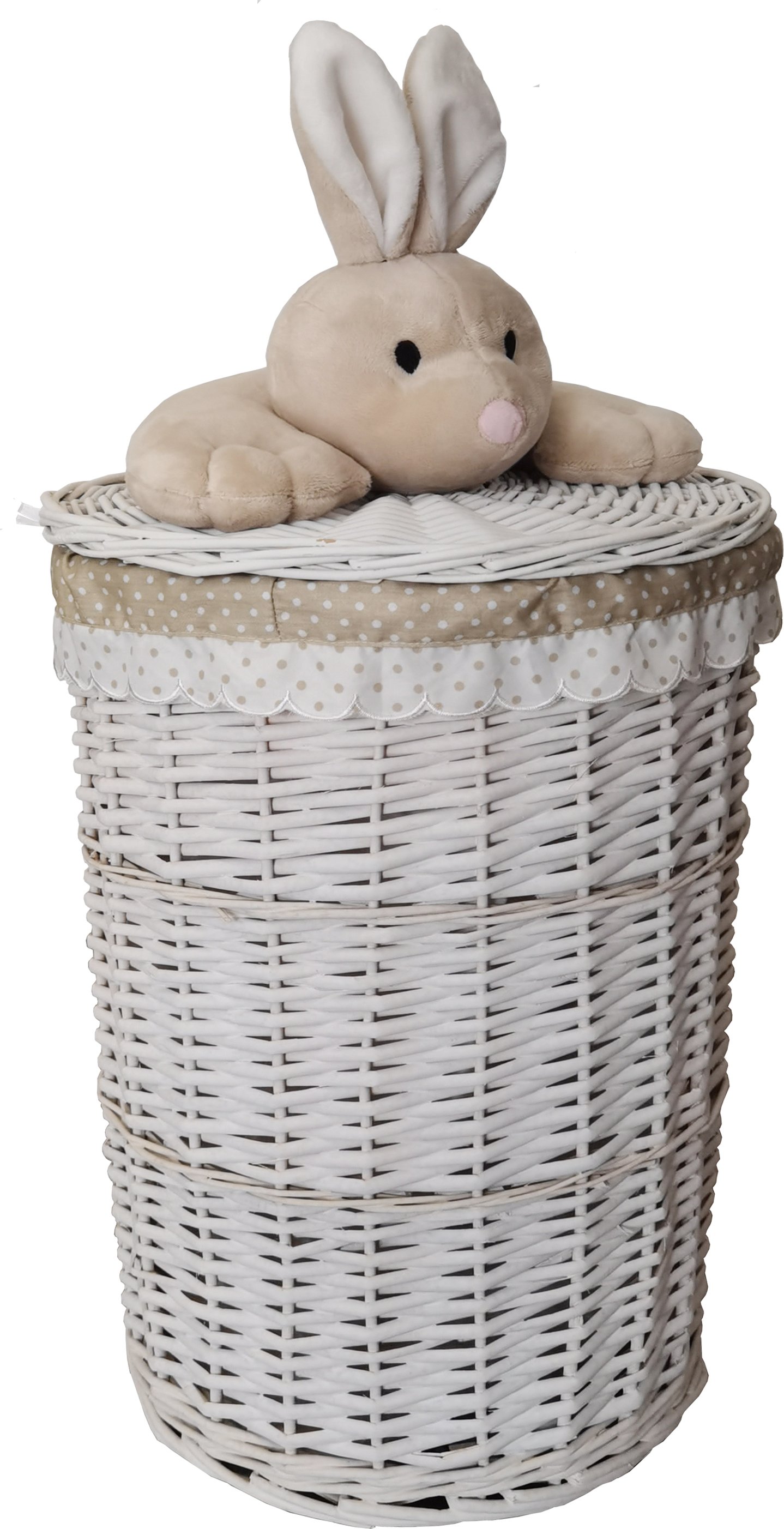 Kosz na pranie Pojemnik na pranie Wiklinowa okrągła biała pokrywa z pluszowym królikiem Pokrywa 60L D39cm H55cm
