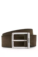 Paski - BOSS Męski pasek Rudy-Sd Sz35 Zamszowy skórzany z kwadratową klamrą z grawerowanym logo, zielony, 90 - miniaturka - grafika 1