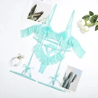 Komplety bielizny - Uroczy zestaw bielizny z pomponami - Niebieski S - miniaturka - grafika 1