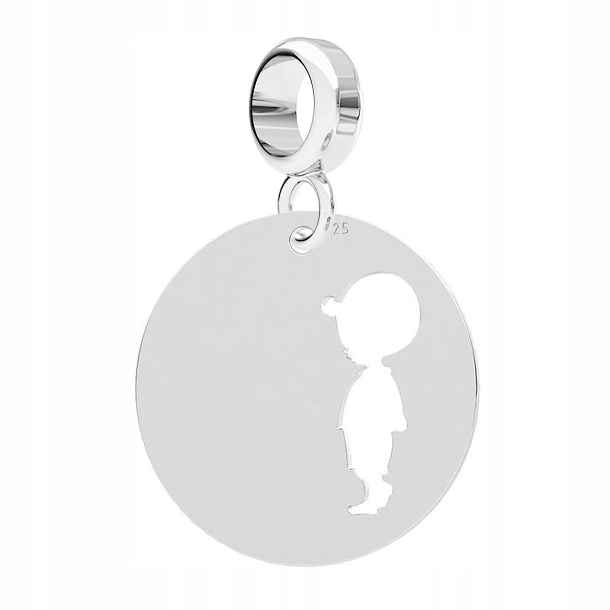 Charms Srebrny Okrągła Blaszka z Chłopcem Dziecko Chłopiec SREBRO 925