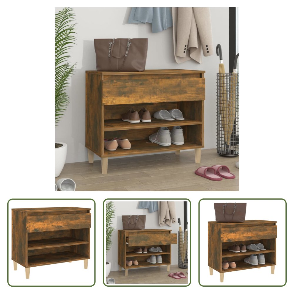 The Living Store Stojak na buty dąb wędzony 70x36x60 cm materiał drewnopochodny