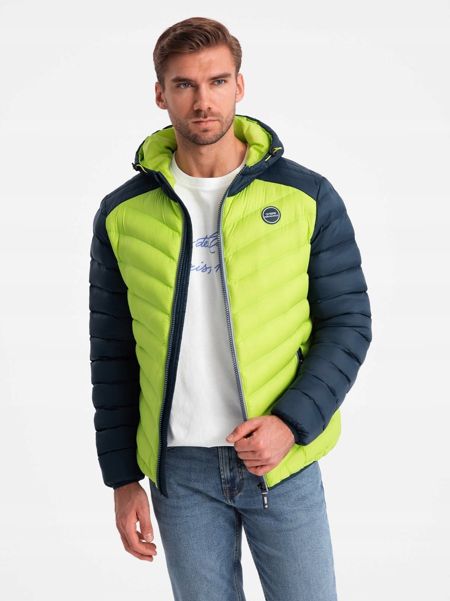 Nylonowa pikowana męska kurtka sportowa limonkowa V4 OM-JALP-0185 XXL