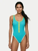 Stroje kąpielowe - Seafolly Strój kąpielowy Beach Bound Retro 11170-072 Turkusowy - miniaturka - grafika 1