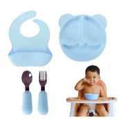 Zestawy naczyń dla dzieci - Pierwsze Naczynia Silikonowe Do Karmienia Dzieci Miś Niebieski 4 Sztuki - miniaturka - grafika 1