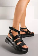 Sandały damskie - Czarne Sandały Gladiatorki na Platformie z Dwiema Sprzączkami Broddiana - miniaturka - grafika 1