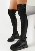 Kozaki damskie - Czarne Dopasowane Kozaki za Kolano na Platformie Amante - miniaturka - grafika 1