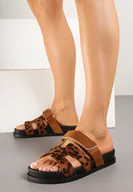 Klapki i japonki damskie - Panterkowe Klapki z Imitacji Zamszu na Rzep z Ozdobnymi Wycięciami Nimiritha - miniaturka - grafika 1