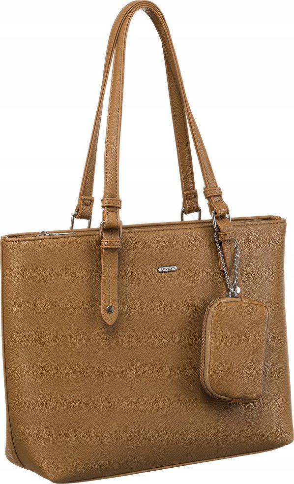 Rovicky Damska torba typu shopper, wykonana z ekoskóry, z dodatkowym portfelem, beżowa, 40x29x12 cm