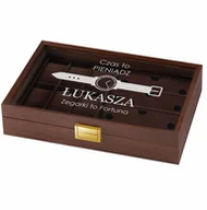 Pudełka i szkatułki - Szkatułka brązowa na zegarki i okulary z grawerem dla niego na i - miniaturka - grafika 1