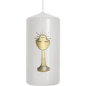 Pamiątka Pierwszej Komunii Świętej - Świeczka komunijna świeca klubowa biała pieńkowa walec Hostia Kilich IHS - miniaturka - grafika 1