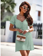 Sukienki - Muślinowa sukienka z dekoltem - MAIDEN - miętowa - miniaturka - grafika 1