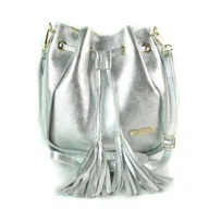 Torebki damskie - Włoska listonoszka woreczek La Bomba przewieszka złote okucia srebrna skórka nabłyszczana LB38ARG - miniaturka - grafika 1