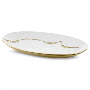 Patera Ceramiczna Ebru 35X20X3 Biała + Złota - Tace i patery - miniaturka - grafika 1