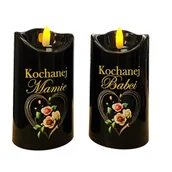 Świece - Świeca LED ciepły biały mama / babcia 12 cm Ø 7 cm czarno-złoty CORTINA POLAND - miniaturka - grafika 1