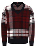 Swetry męskie - Tommy Hilfiger Sweter męski Mężczyźni Bawełna niebieski|czerwony|biały w kratkę, L - miniaturka - grafika 1