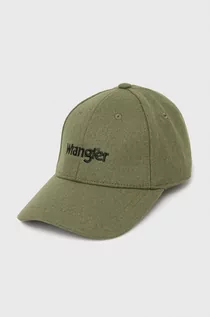 Czapki męskie - Wrangler czapka wełniana kolor zielony z aplikacją - grafika 1