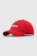 Czapki męskie - HUGO czapka z daszkiem bawełniana kolor różowy z aplikacją - Hugo - miniaturka - grafika 1