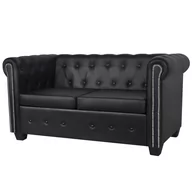 Sofy i kanapy - vidaXL Czarna 2-osobowa sofa Chesterfield - miniaturka - grafika 1
