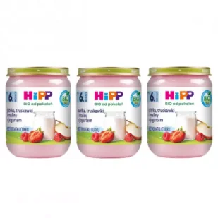 Hipp Jabłka, truskawki i maliny z jogurtem po 6. miesiącu Zestaw 3 x 160 g Bio - Desery dla dzieci - miniaturka - grafika 1