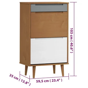 Szafka na buty, brązowa, 59,5x35x103 cm, lite drewno sosnowe - Szafki na buty - miniaturka - grafika 9