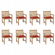 Fotele i krzesła ogrodowe - vidaXL Lumarko Krzesła ogrodowe, 8 szt., czerwone poduszki, drewno tekowe! 3073064 - miniaturka - grafika 1