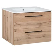 Szafki łazienkowe - Szafka wisząca Soria z umywalką 60 cm dąb wotan - miniaturka - grafika 1