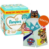 Pieluchy - Pampers Premium Care 3 (6-10 kg), pieluchy, 200 sztuk + ręcznik-pelerynka Psi Patrol gratis - miniaturka - grafika 1