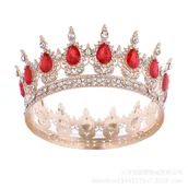 Dodatki do strojów karnawałowych - KORONA Diadem tiara ozdoba na głowę złota rekwizyt czerwone kryształy - miniaturka - grafika 1