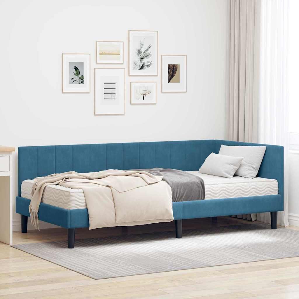 vidaXL Rama łóżka narożnego z materacem Niebieski 90 x 190 cm Aksamit