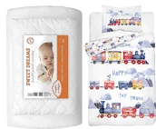 Pościel dla dzieci - Komplet pościeli 100x135 do łóżeczka 4el z kołdrą i poduszką wyprawka pociąg - miniaturka - grafika 1