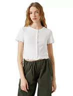 Koszulki i topy damskie - Koton Damska koszulka Crew Neck Short Sleeve Cotton Button Detail Crop T-Shirt, Ecru (010), XS - miniaturka - grafika 1