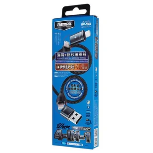 REMAX Wanen kabel do szybkiego ładowania 4w1 USB Typ C/ USB - USB Typ C/ Lightning Quick Charge Power Delivery 2.4 A 1,2m czarny (RC-164) - Kable USB - miniaturka - grafika 3