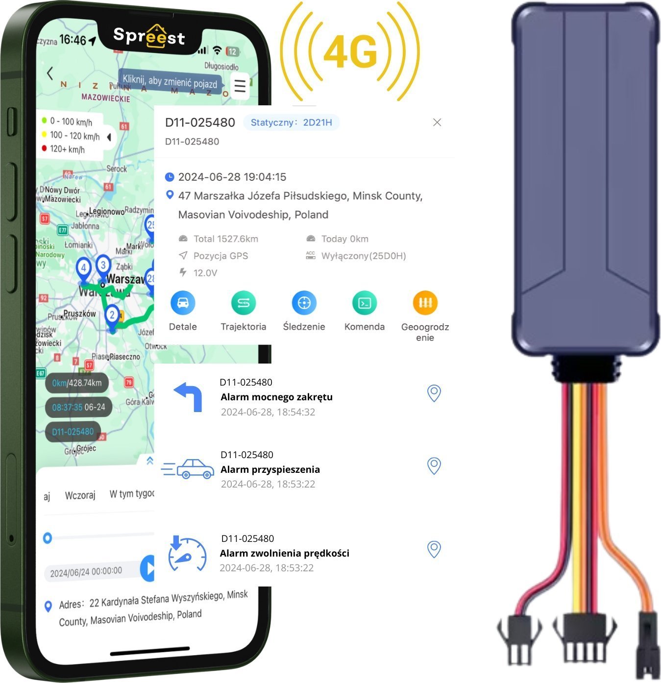 Moduł GPS Spreest LOKALIZATOR GPS 4G MINI DO POJAZDÓW ROWERU AUTA MIKROFON BEZ ABONAMENTU SOS