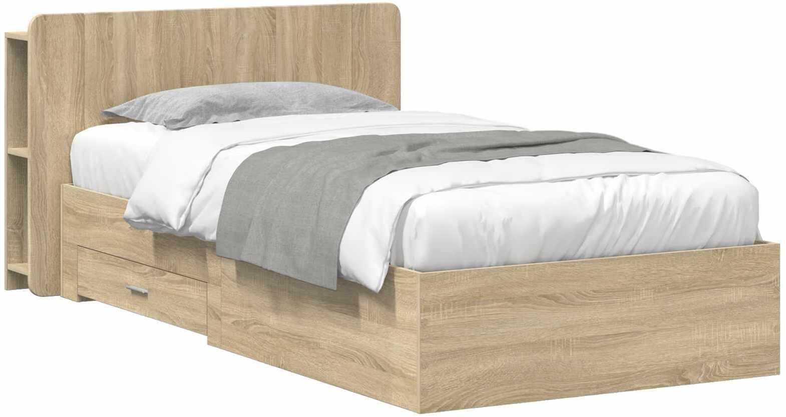 vidaXL vidaXL Rama łóżka z przechowywaniem z szufladą dąb Sonoma 75 x 190 cm